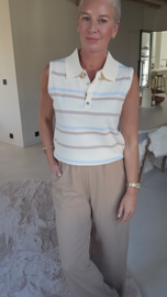 NELLA sleeveless polo knit taupe soft blue