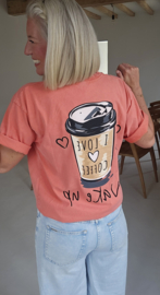 I LOVE COFFEE cotton T-shirt washed peach