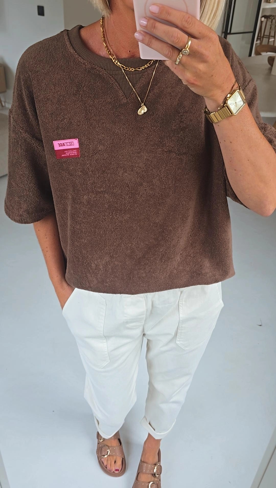 VINTAGE short-sleeved terry sweatshirt chocolat