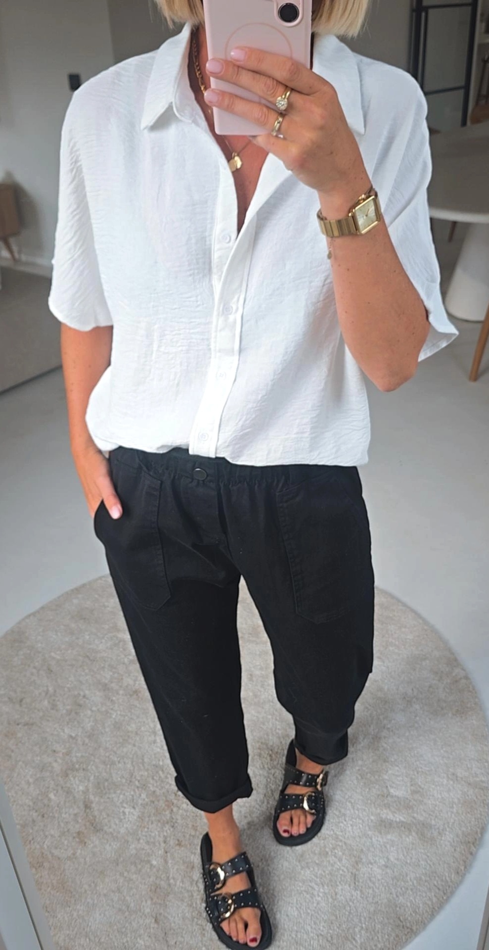 BEVIN cotton paperbag pants black