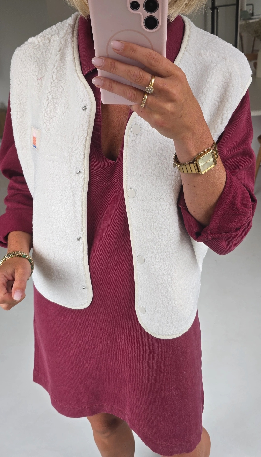 SIL sleeveless teddy jacket ecru