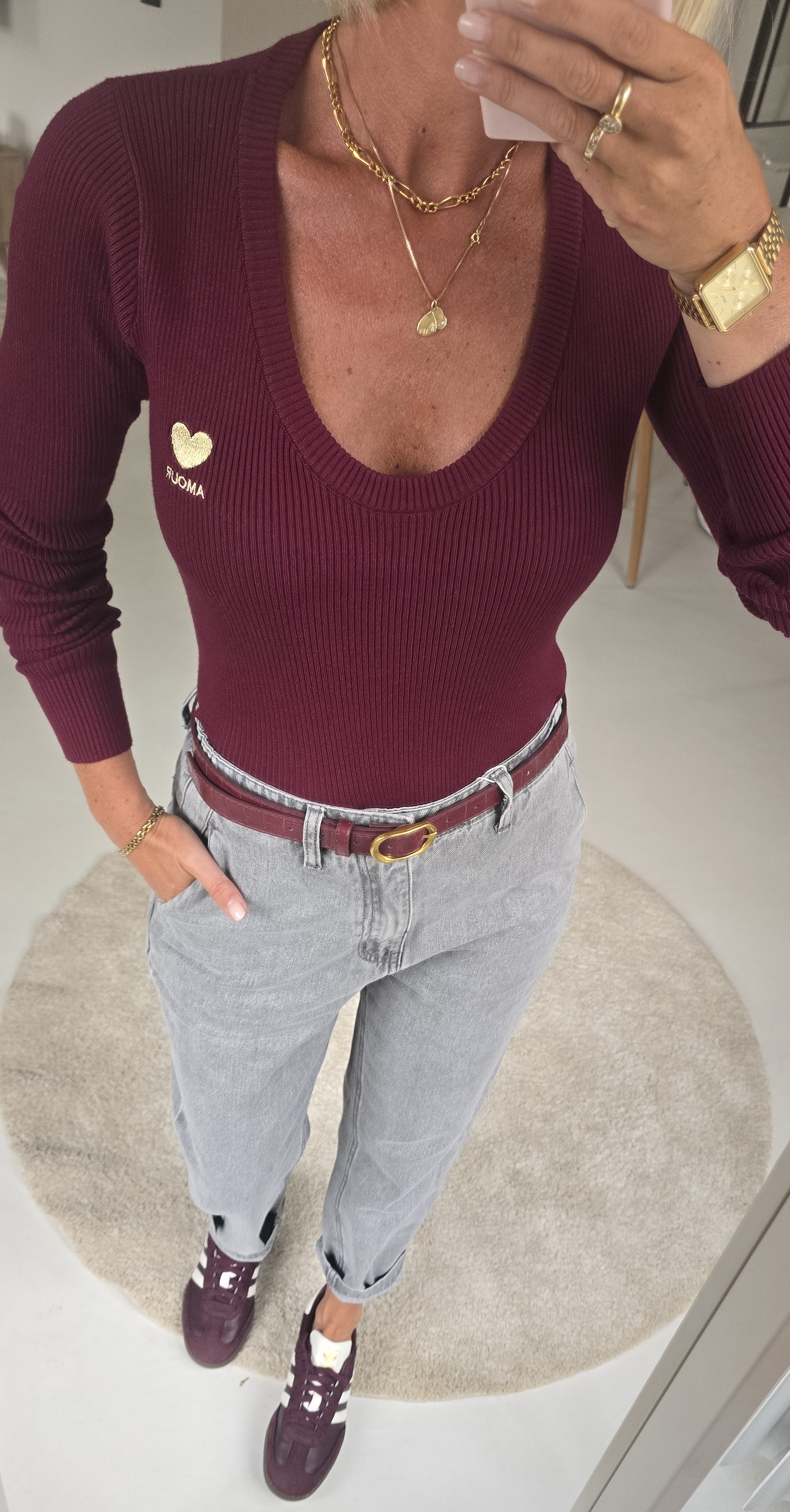 AMOUR warm v-neck longsleeve burgundy