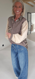 NINI oversized cotton striped shirt beige