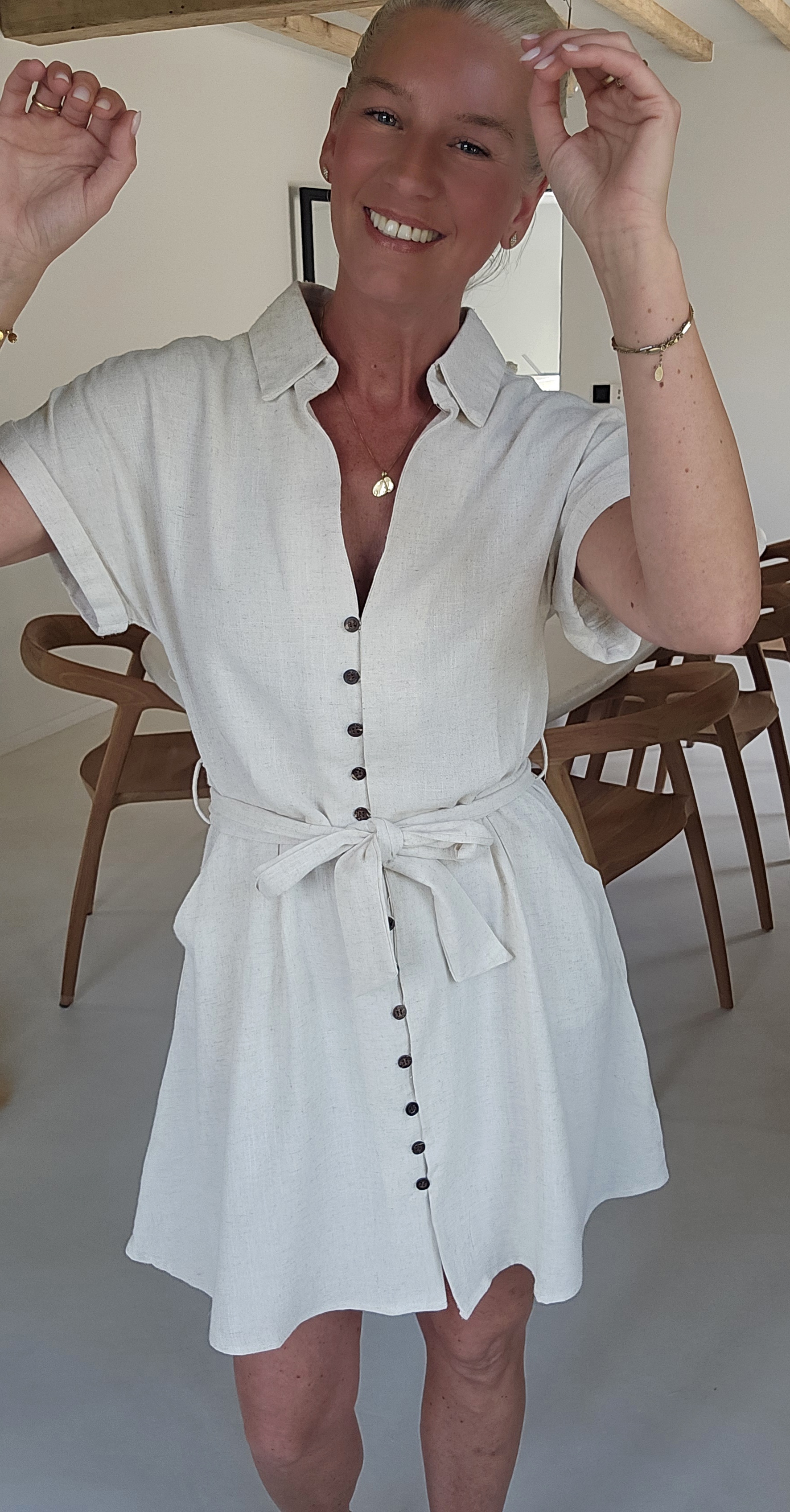 MIKINE viscose linen dress beige