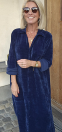 RHEA WINTER soft velvet maxi shirt dress navy