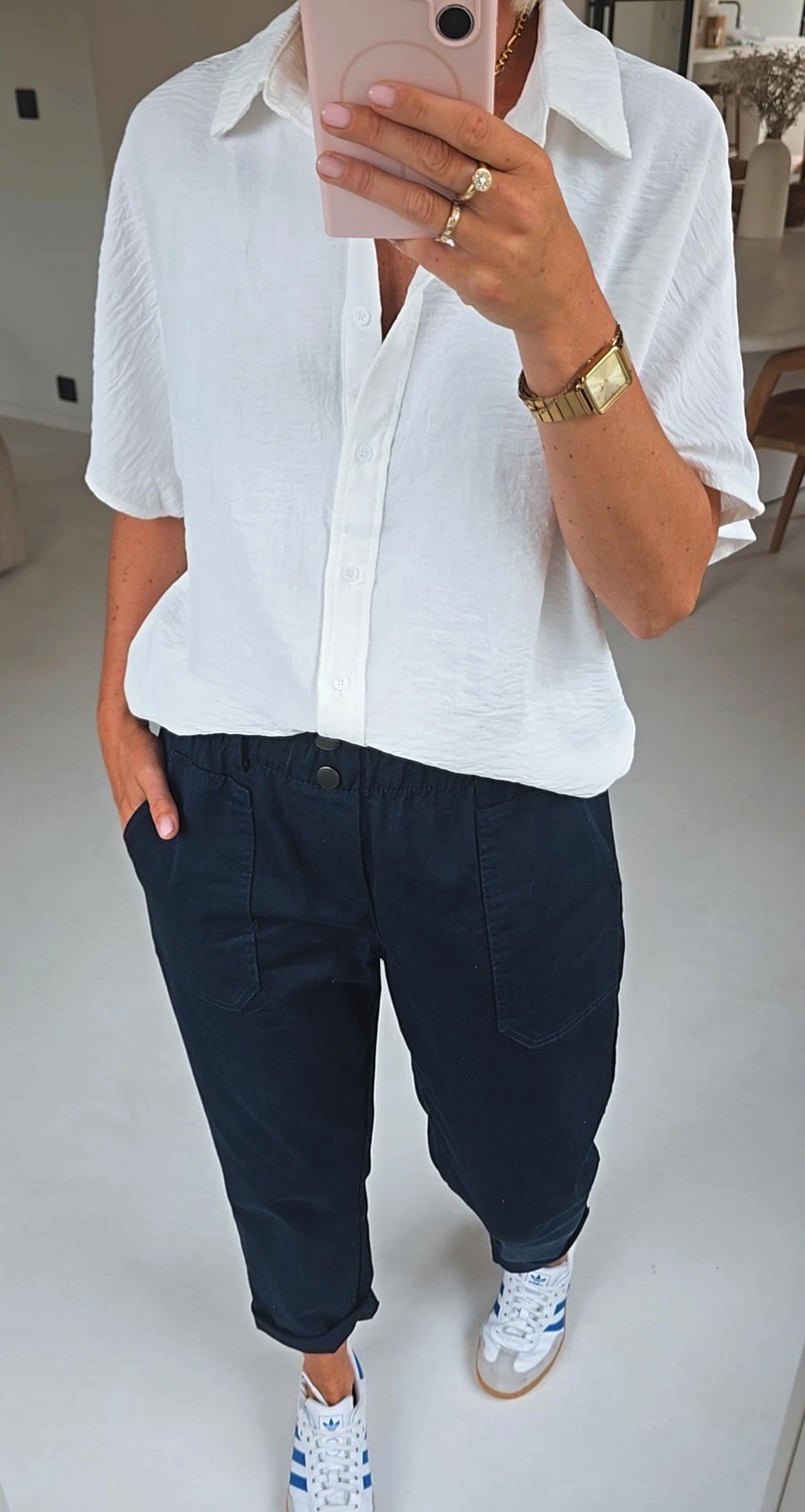 BEVIN cotton paperbag pants navy