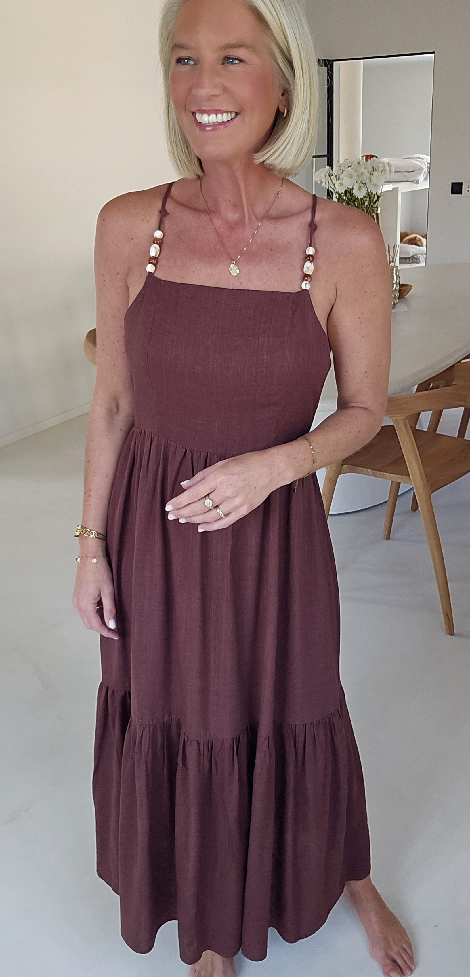 LYDIE maxi linen viscose dress chocolate