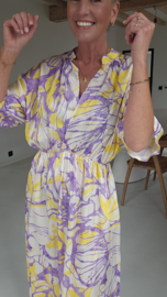 OLIVIA maxi satin dress lilac and yellow