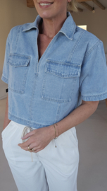 SAM short-sleeved cropped jeans shirt soft blue