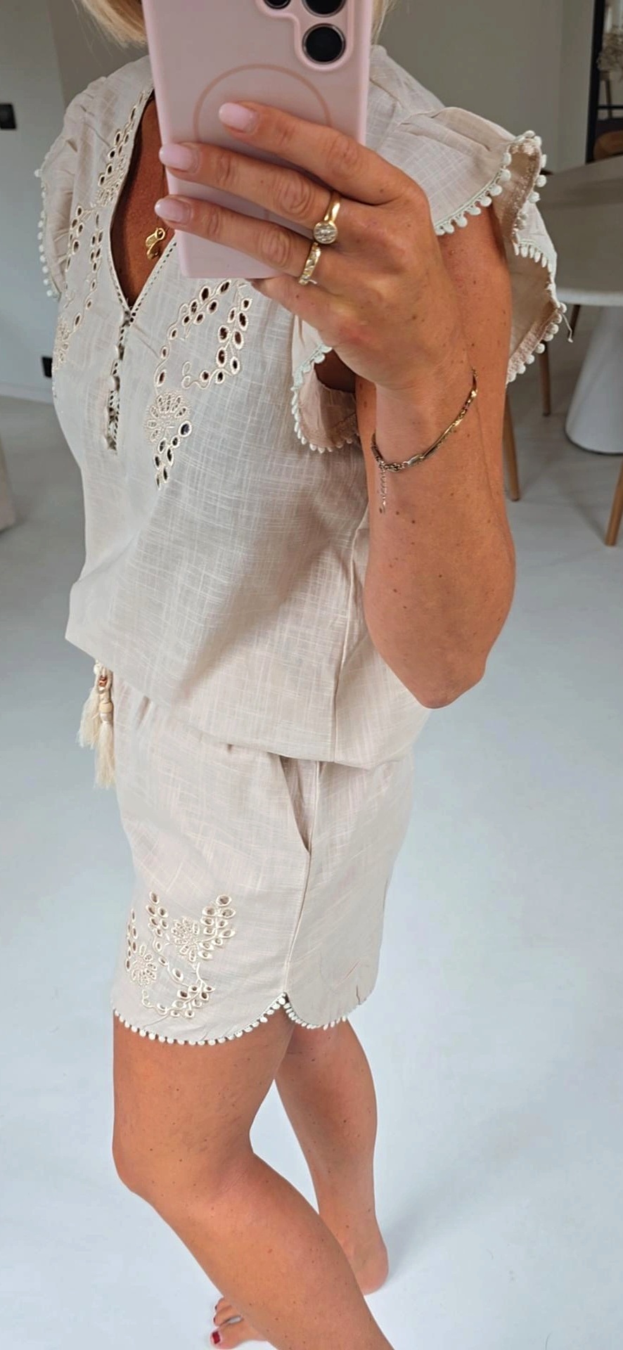 CALPE cotton embrodered set beige