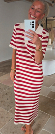 CHRISTIE striped maxi shirt dress red