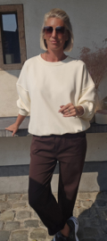 VLORANNE loose cotton pants with belt dark chocolate