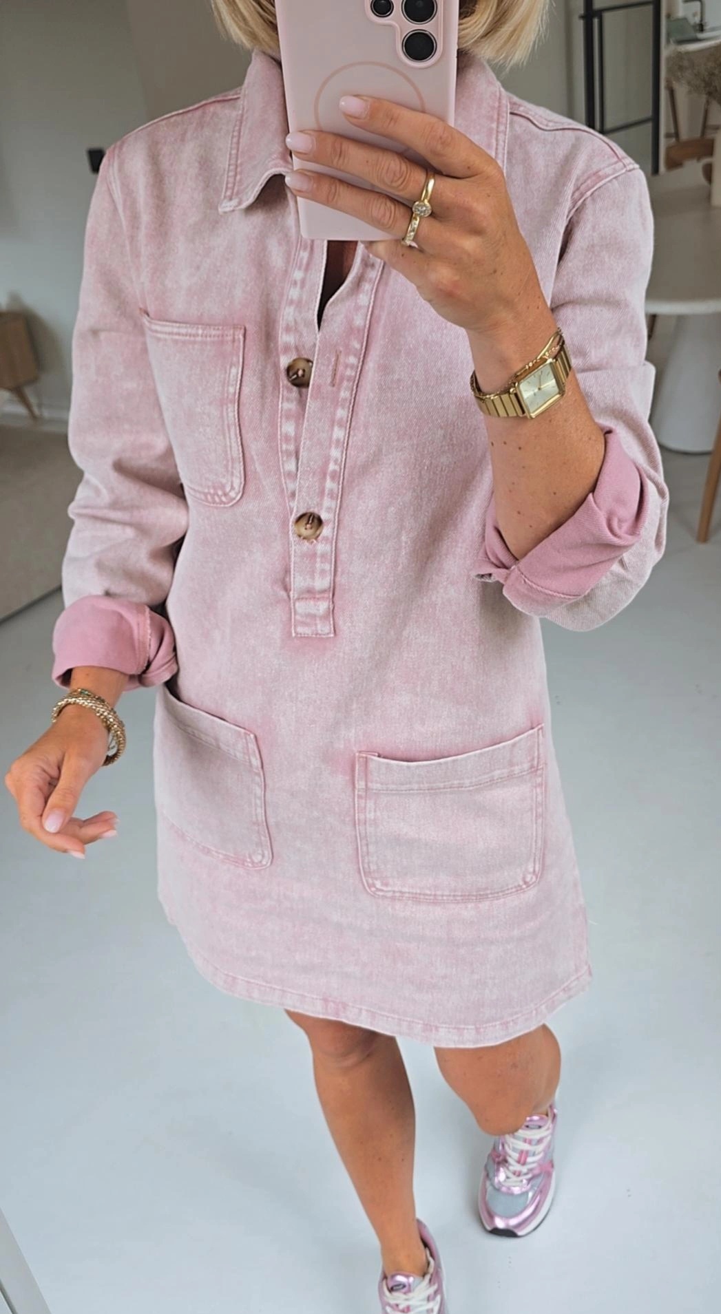 THE PERFECT jeans dress washed pink