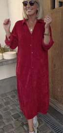 RHEA WINTER soft velvet maxi shirt dress burgundy