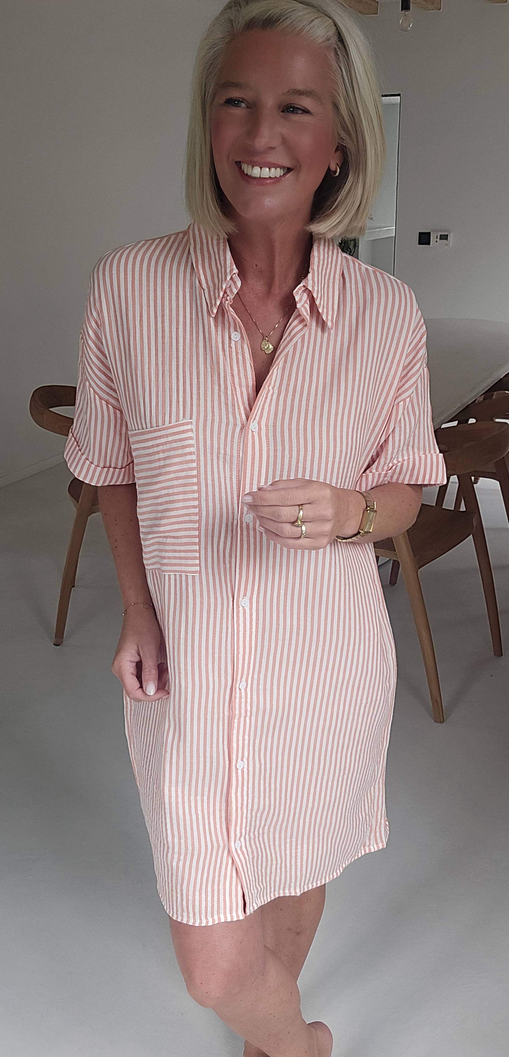 JILDI tetra shirt dress striped soft orange