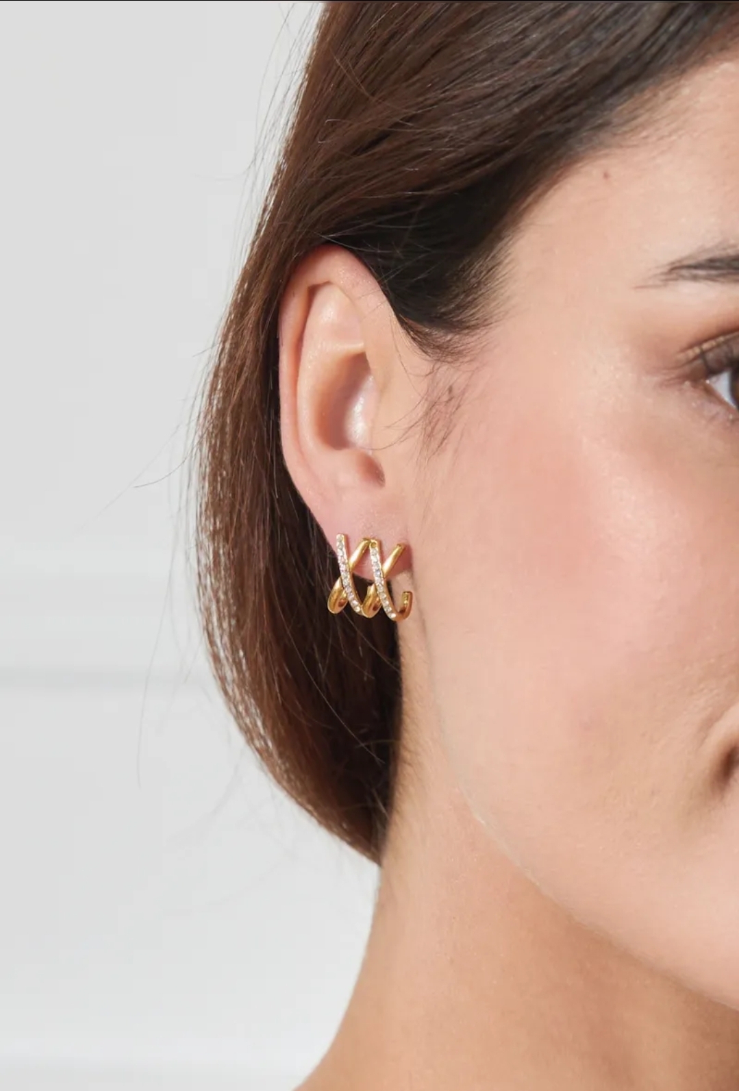 DOUBLE CROSS diamant ear studs gold