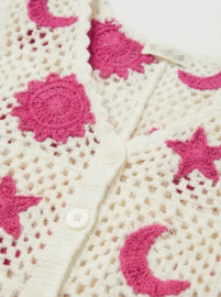 MOON AND STARS crochet cardigan fuschia