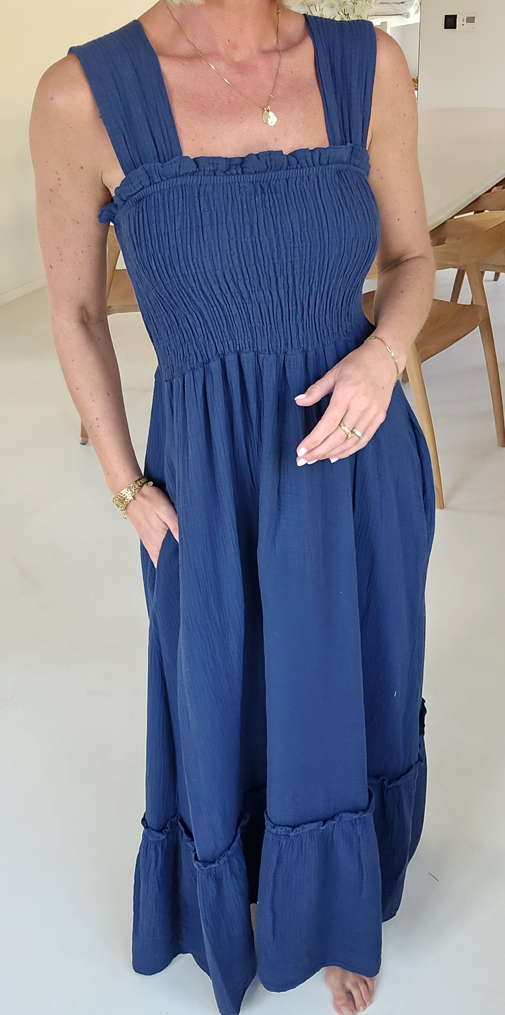 TONIA maxi tetra smock dress navy