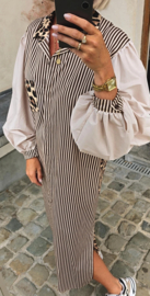 NINI oversized cotton maxi striped shirt dress beige