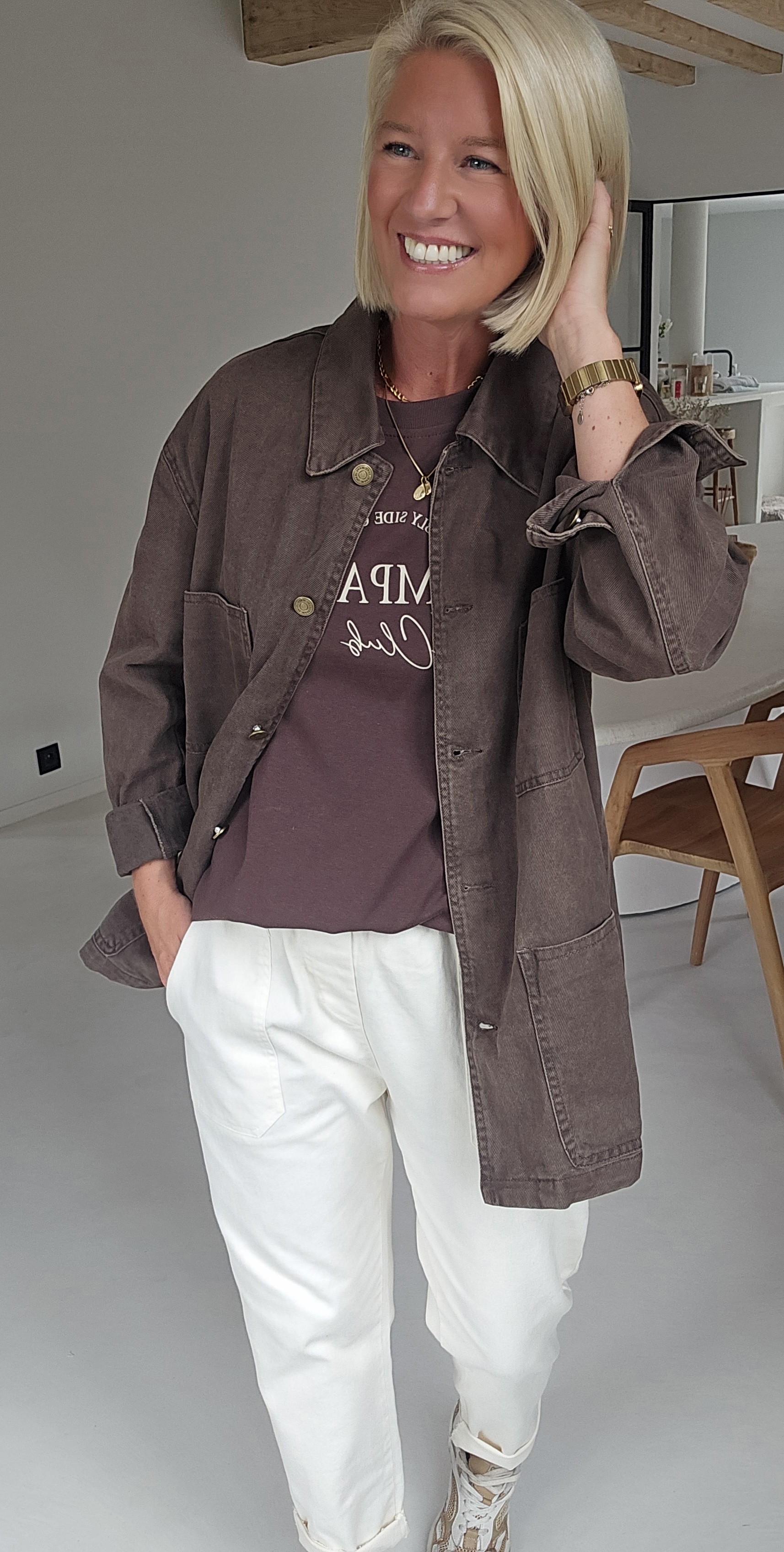 FELINE oversized cotton jacket chocolat