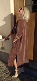 RHEA WINTER soft velvet maxi shirt dress chocolat