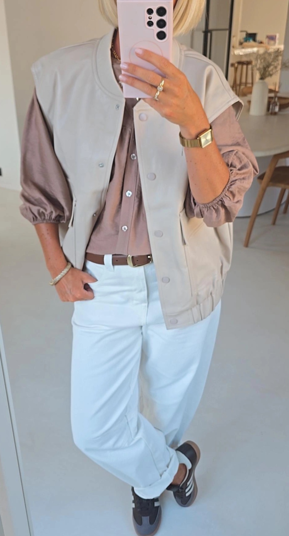 CIBELLE sleeveless pu jacket beige
