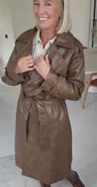 KILIA maxi leather jacket taupish brown