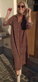RHEA WINTER soft velvet maxi shirt dress chocolat