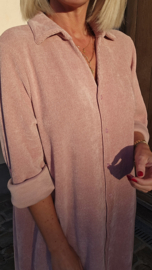 RHEA WINTER soft velvet maxi shirt dress soft pink