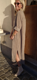 RHEA WINTER soft velvet maxi shirt dress taupe