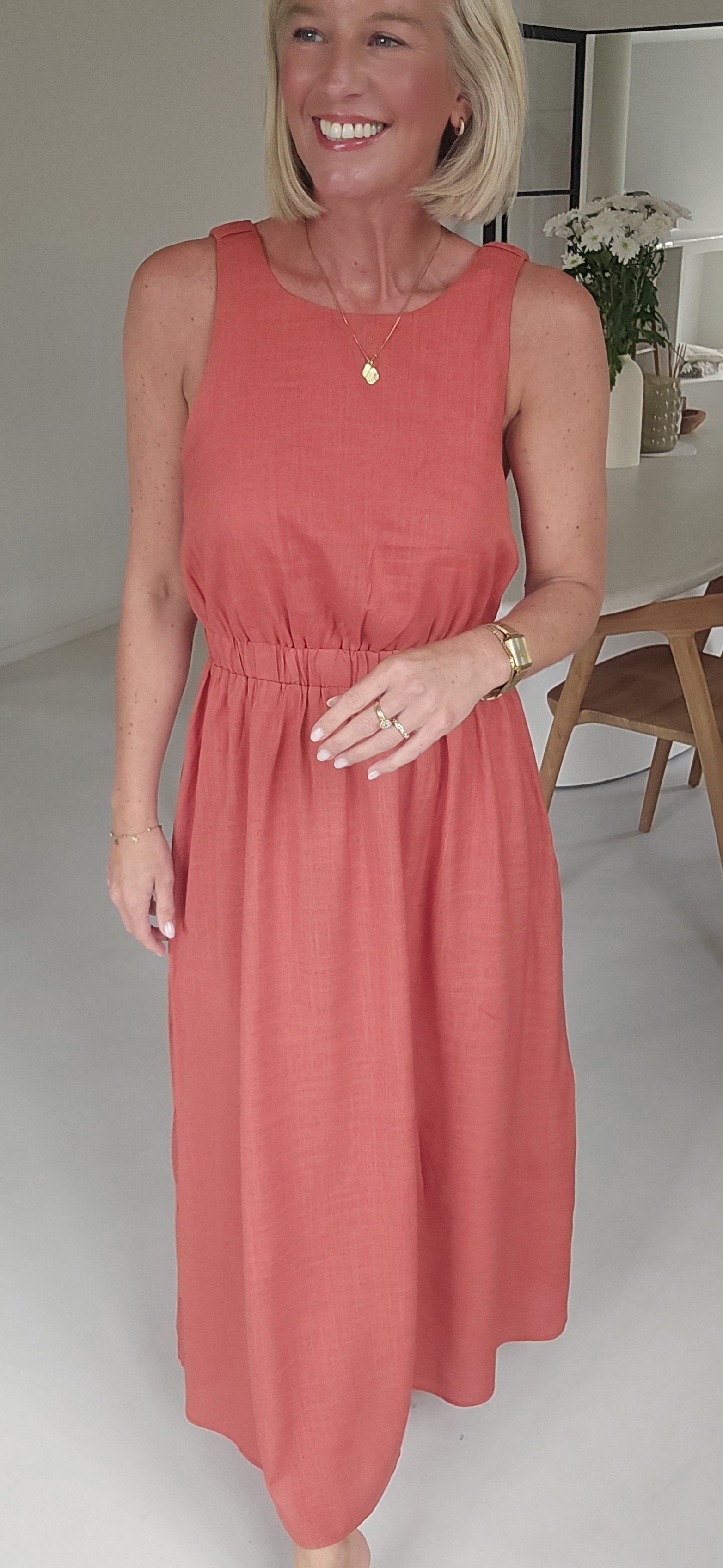 LIVIA maxi viscose linen dress terracotta