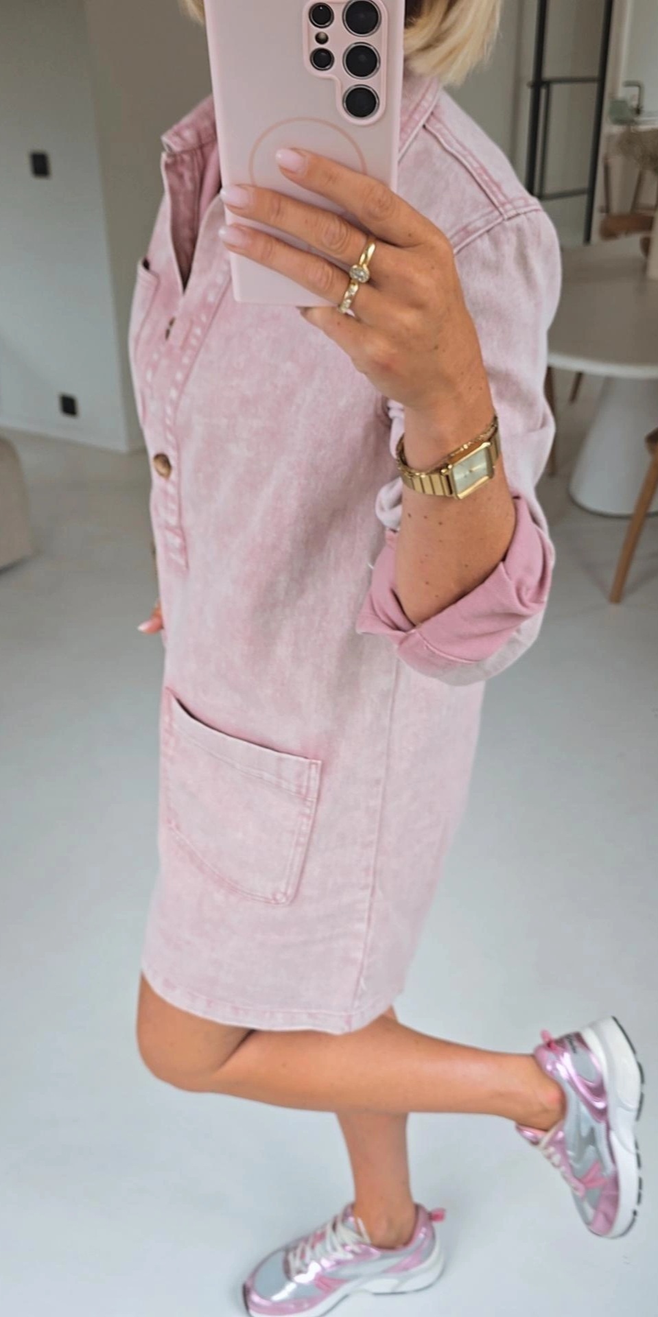 THE PERFECT jeans dress washed pink
