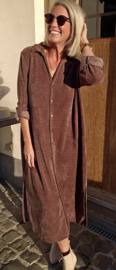 RHEA WINTER soft velvet maxi shirt dress chocolat