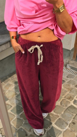 RINA soft velvet wide leg jogger pants burgundy