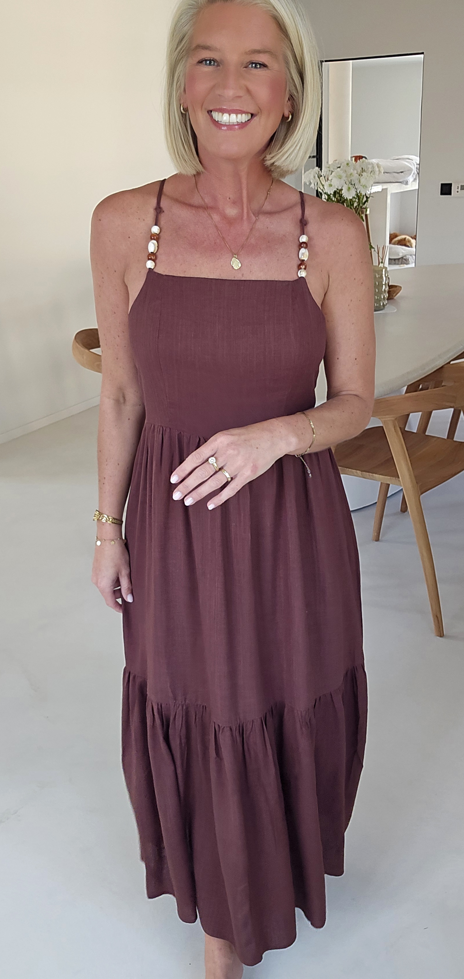 LYDIE maxi linen viscose dress chocolate