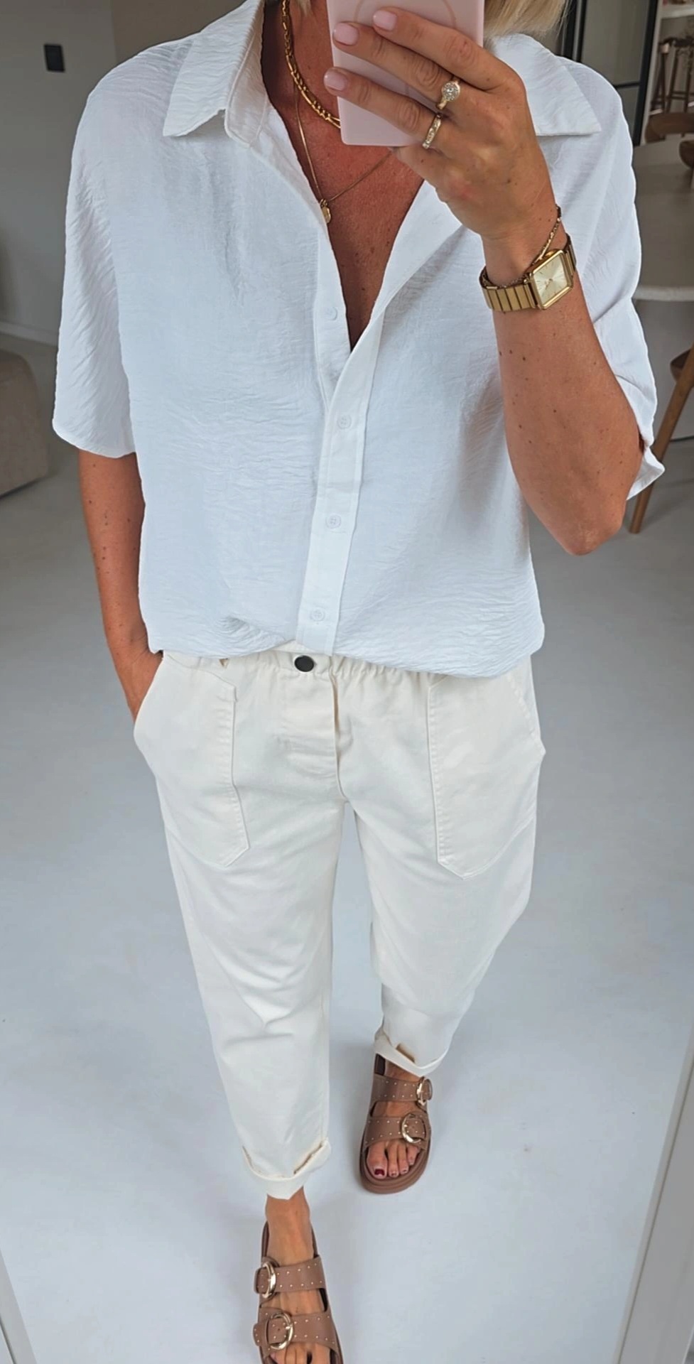 BEVIN cotton paperbag pants ecru