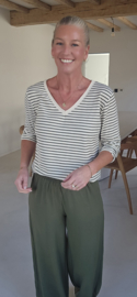 SOPHIA striped v-neck longsleeve khaki