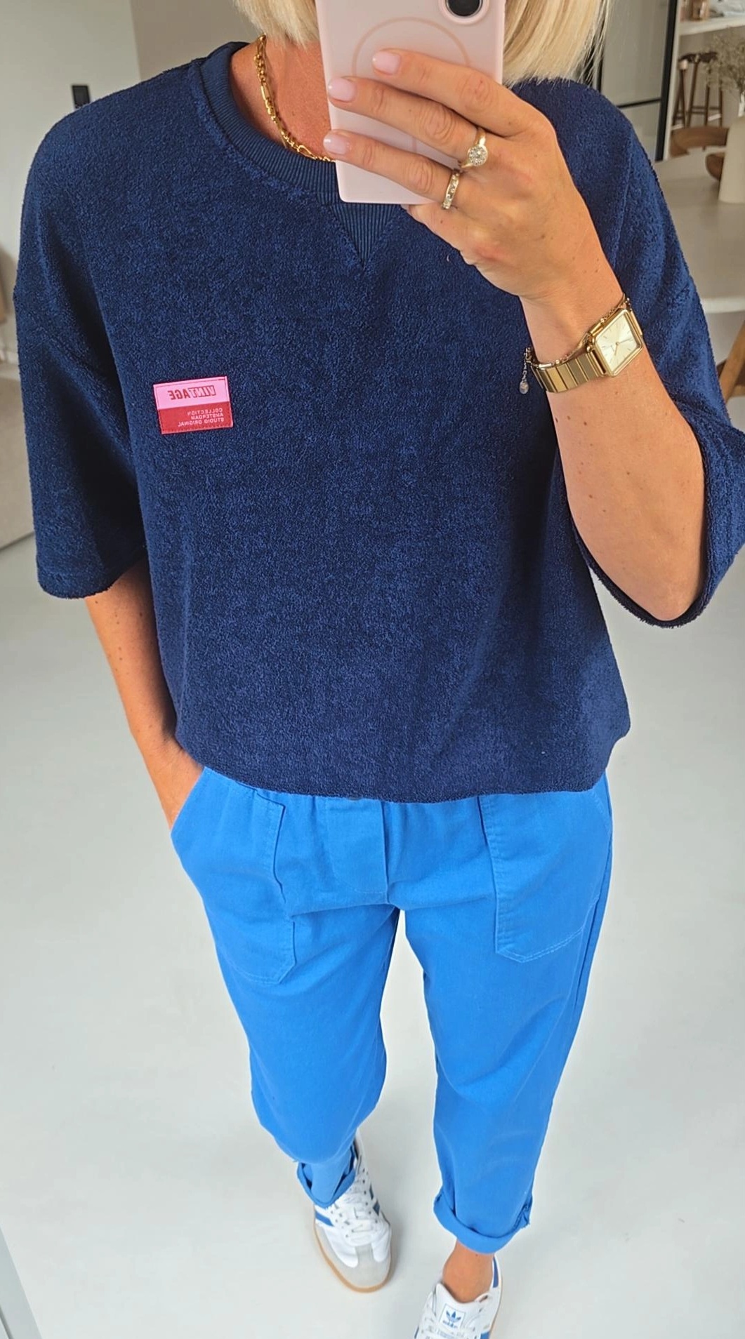 VINTAGE short-sleeved terry sweatshirt navy