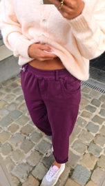 VLORANNE loose cotton pants with belt plum