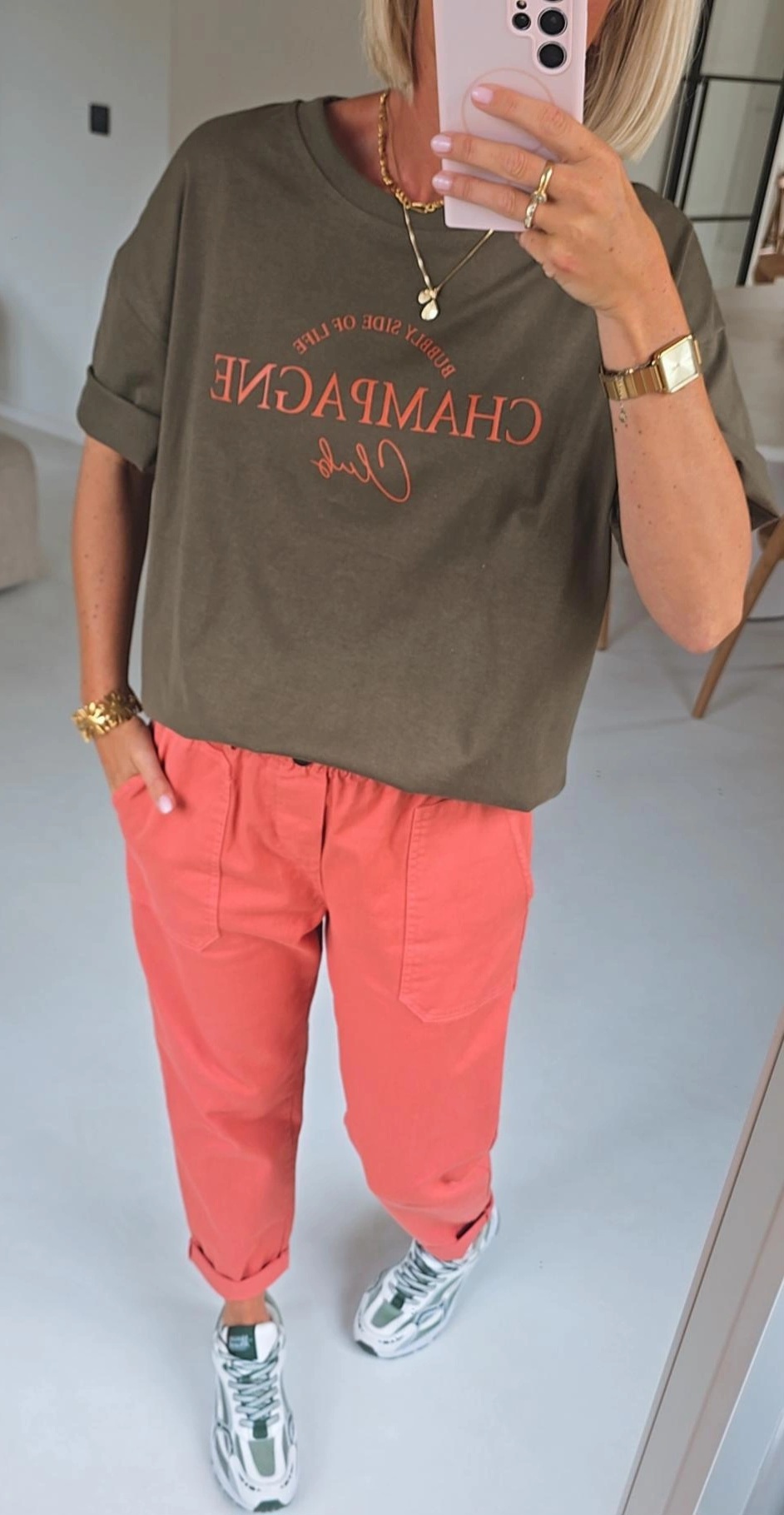 CHAMPAGNE CLUB cotton tee khaki