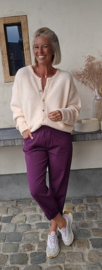 VLORANNE loose cotton pants with belt plum