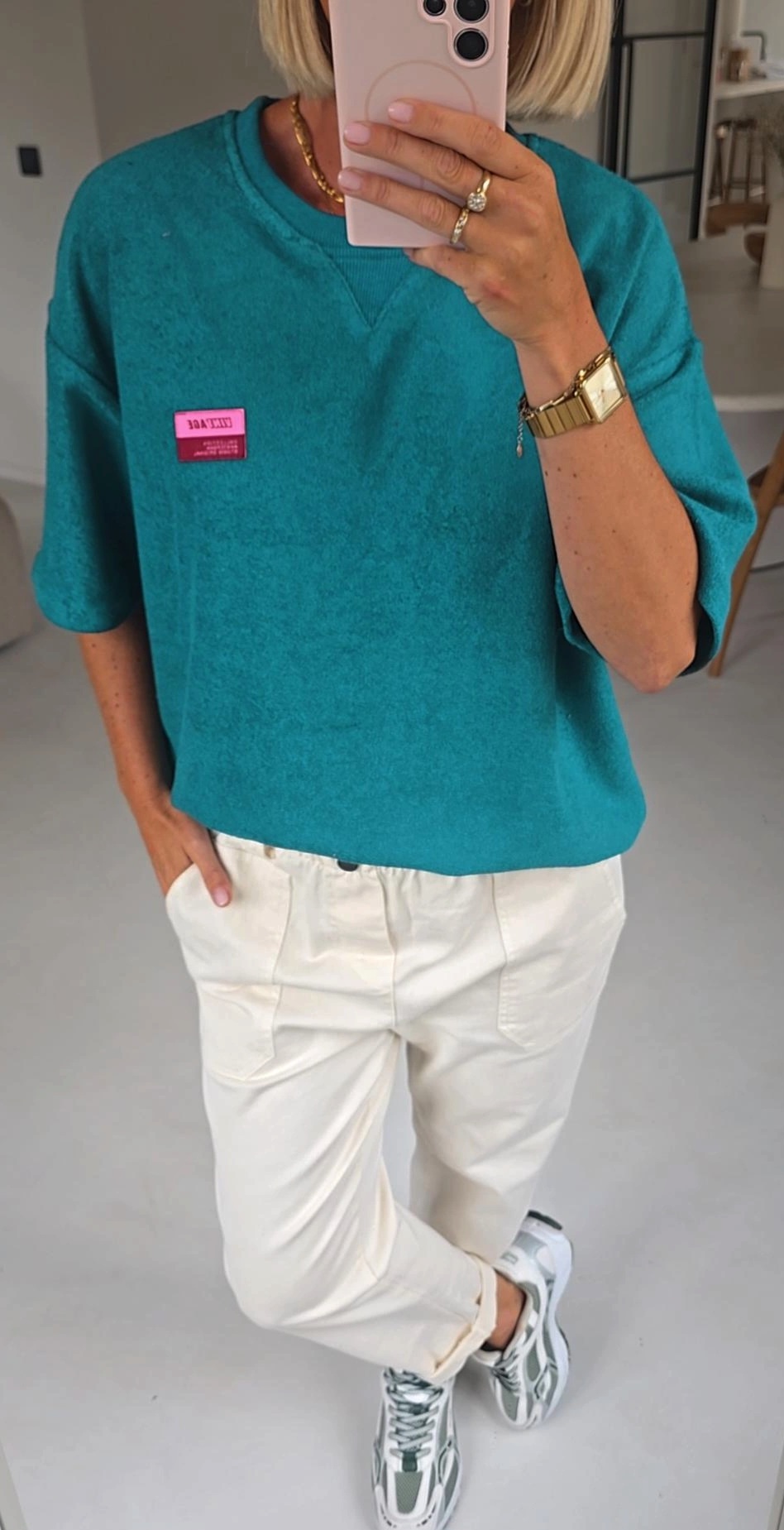 VINTAGE short-sleeved terry sweatshirt teal