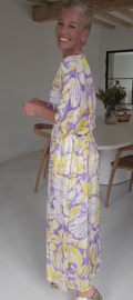 OLIVIA maxi satin dress lilac and yellow
