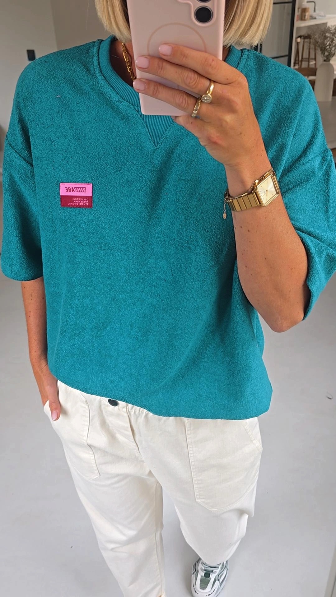 VINTAGE short-sleeved terry sweatshirt teal