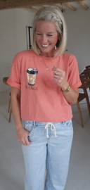 I LOVE COFFEE cotton T-shirt washed peach