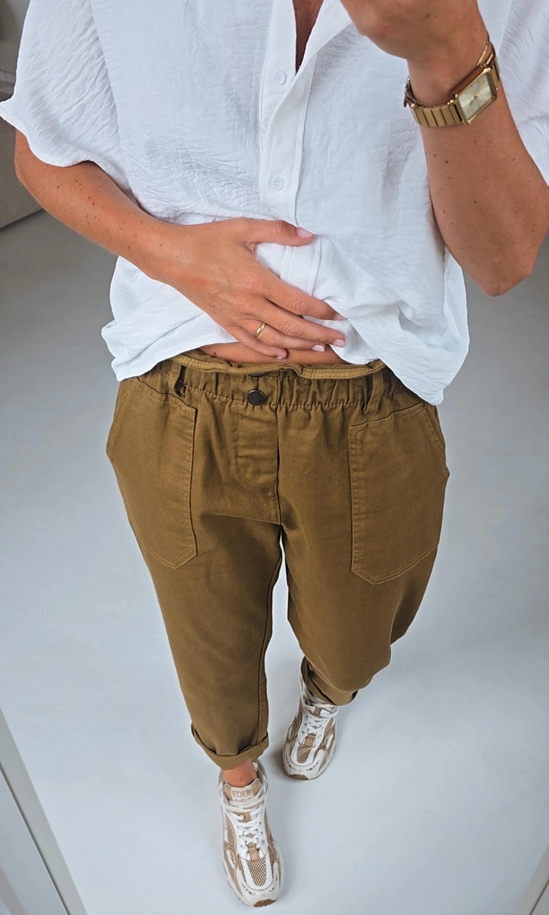 BEVIN cotton paperbag pants moss
