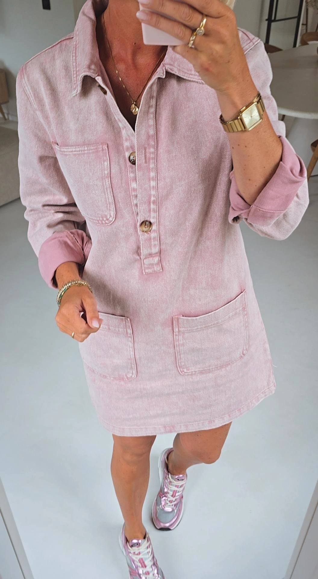 THE PERFECT jeans dress washed pink