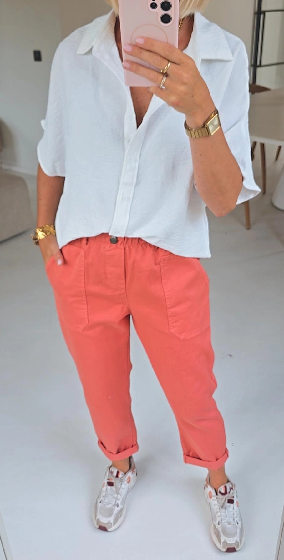 BEVIN cotton paperbag pants old pink