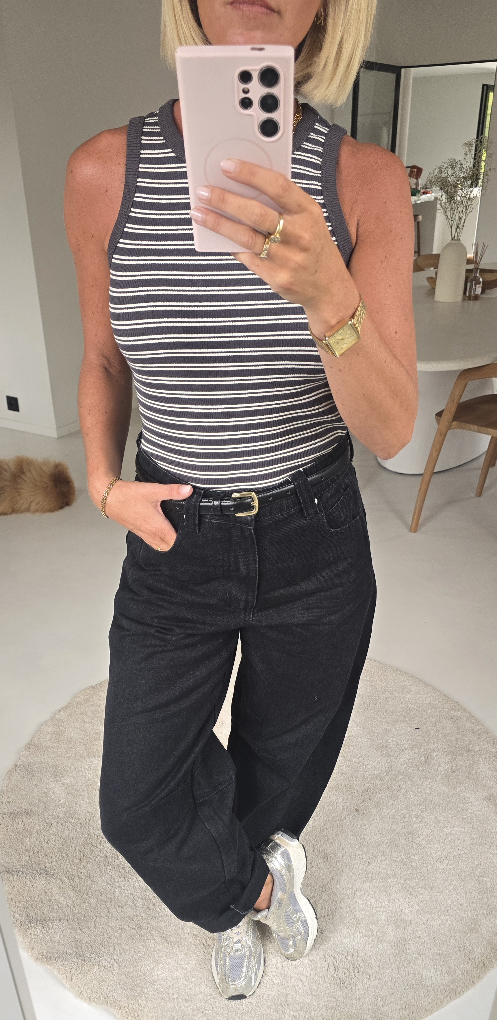 INCI striped cotton top grey