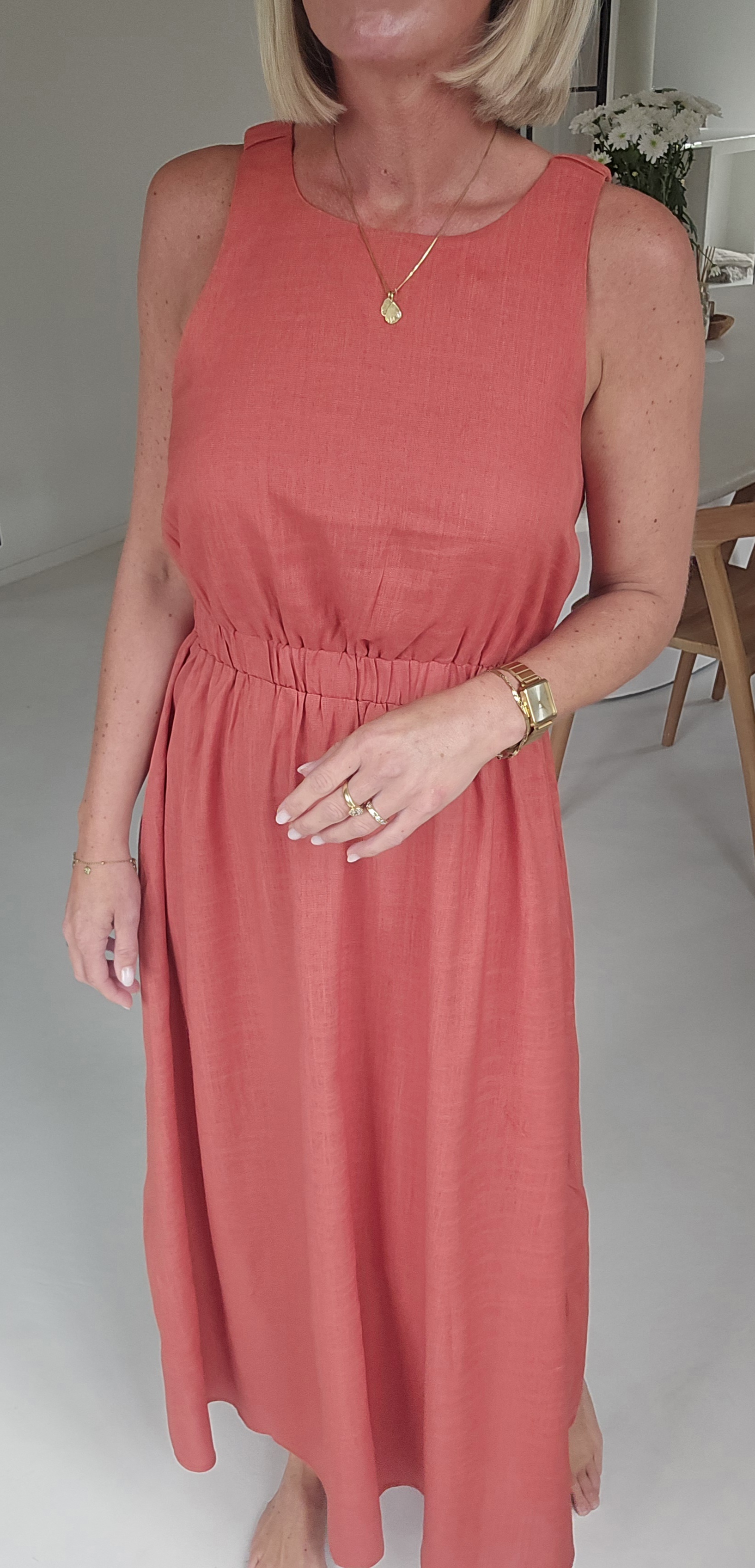 LIVIA maxi viscose linen dress terracotta